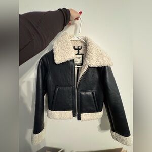 Abercrombie & Fitch Black Leather Jacket with Cream Accents